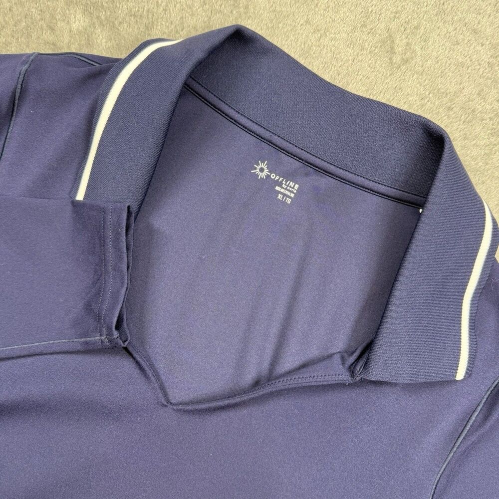 Aerie Offline Shirt Women XL Blue Nylon Crop Top Real Me Long Sleeve Workout Gym